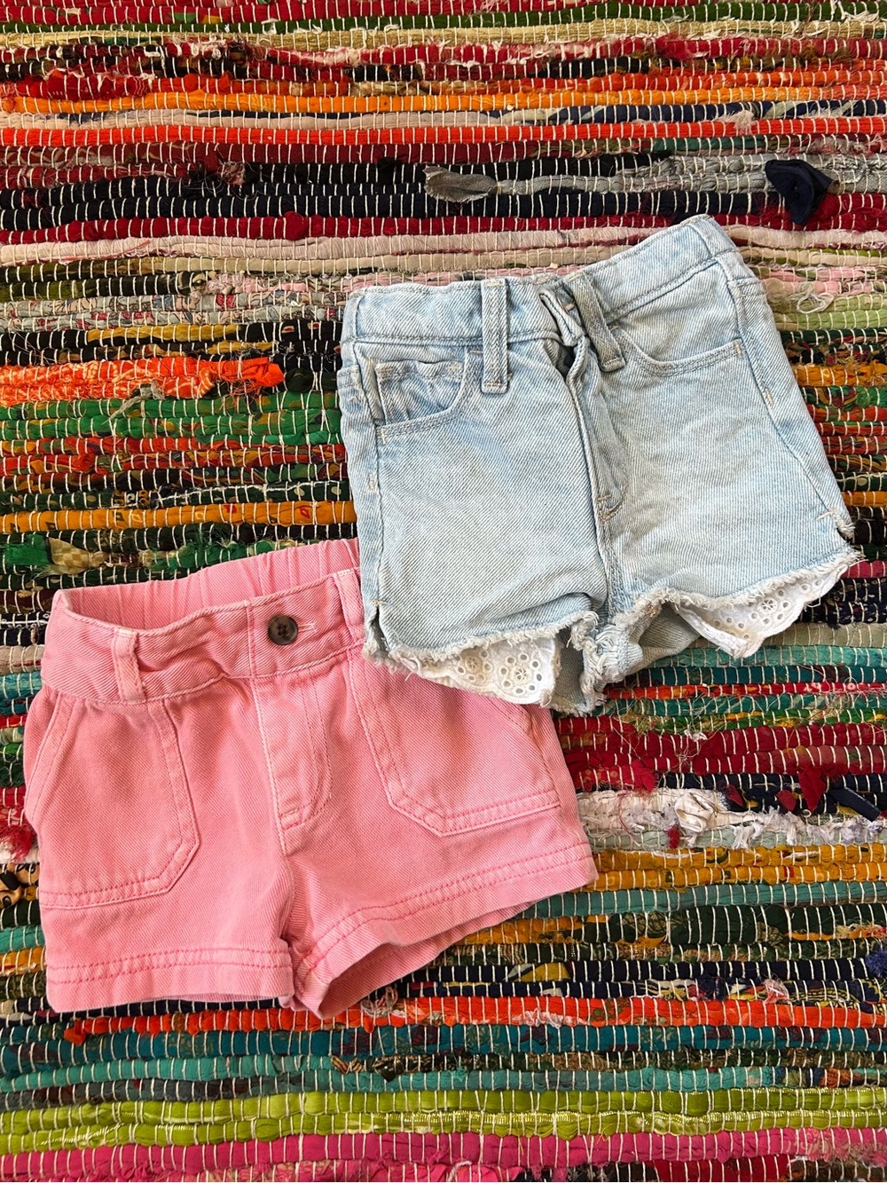 Cat & Jack Pink Cotton Shorts & Old Navy Denim Lace-Trim Shorts Set 12-18 MOS